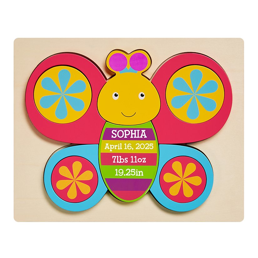 Wooden Baby Info Personalized Puzzle with Shapes