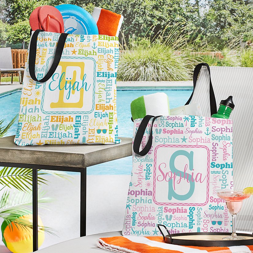 Coastal Collage Personalized Name Tote Bag