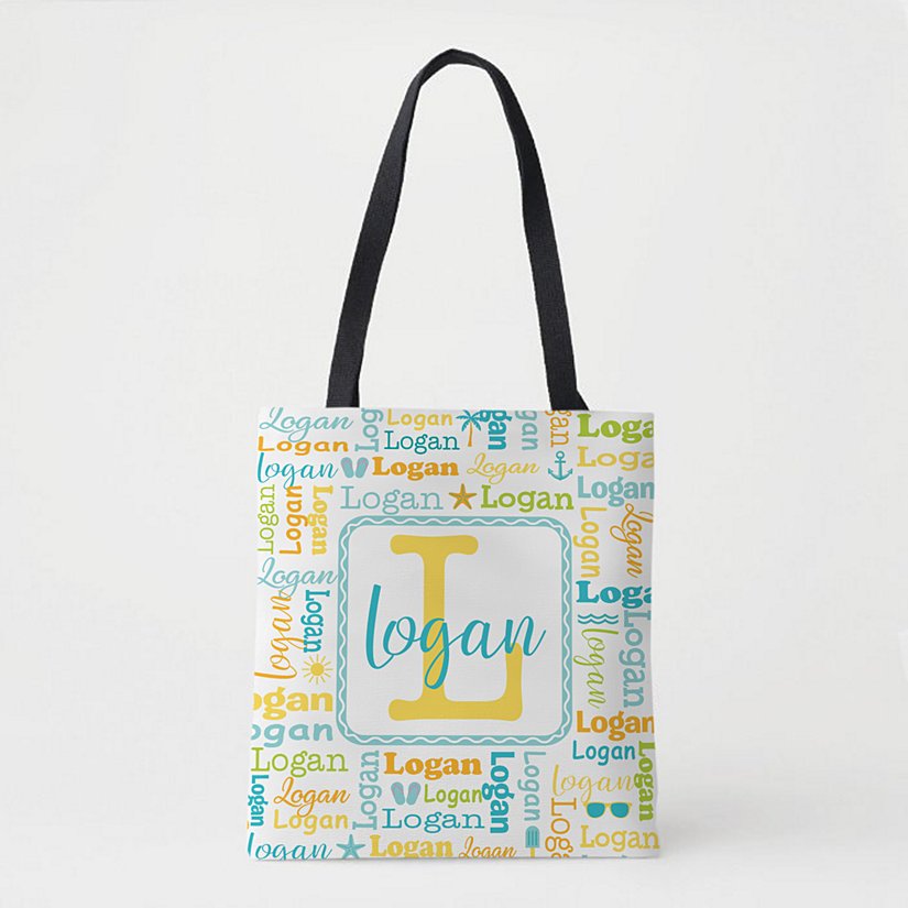 Coastal Collage Personalized Name Tote Bag