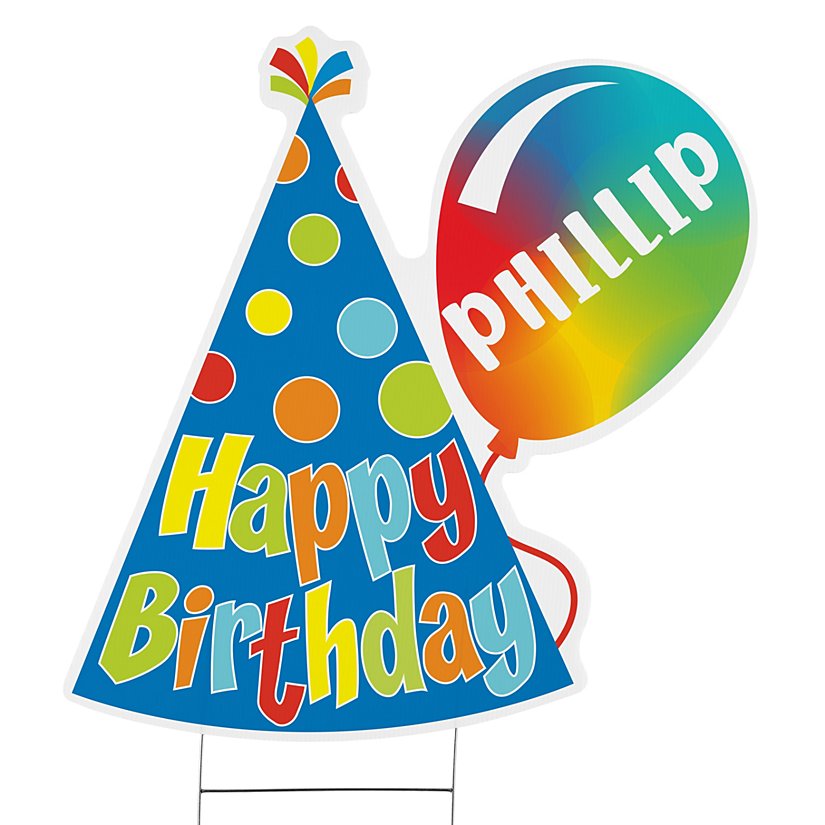 Birthday Celebration Hat & Balloon Personalized Lawn Sign
