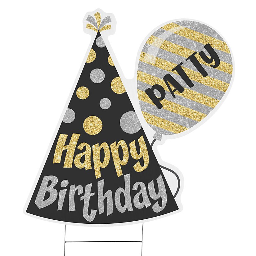 Birthday Celebration Hat & Balloon Personalized Lawn Sign 3 Birthday Celebration Hat & Balloon Personalized Lawn Sign