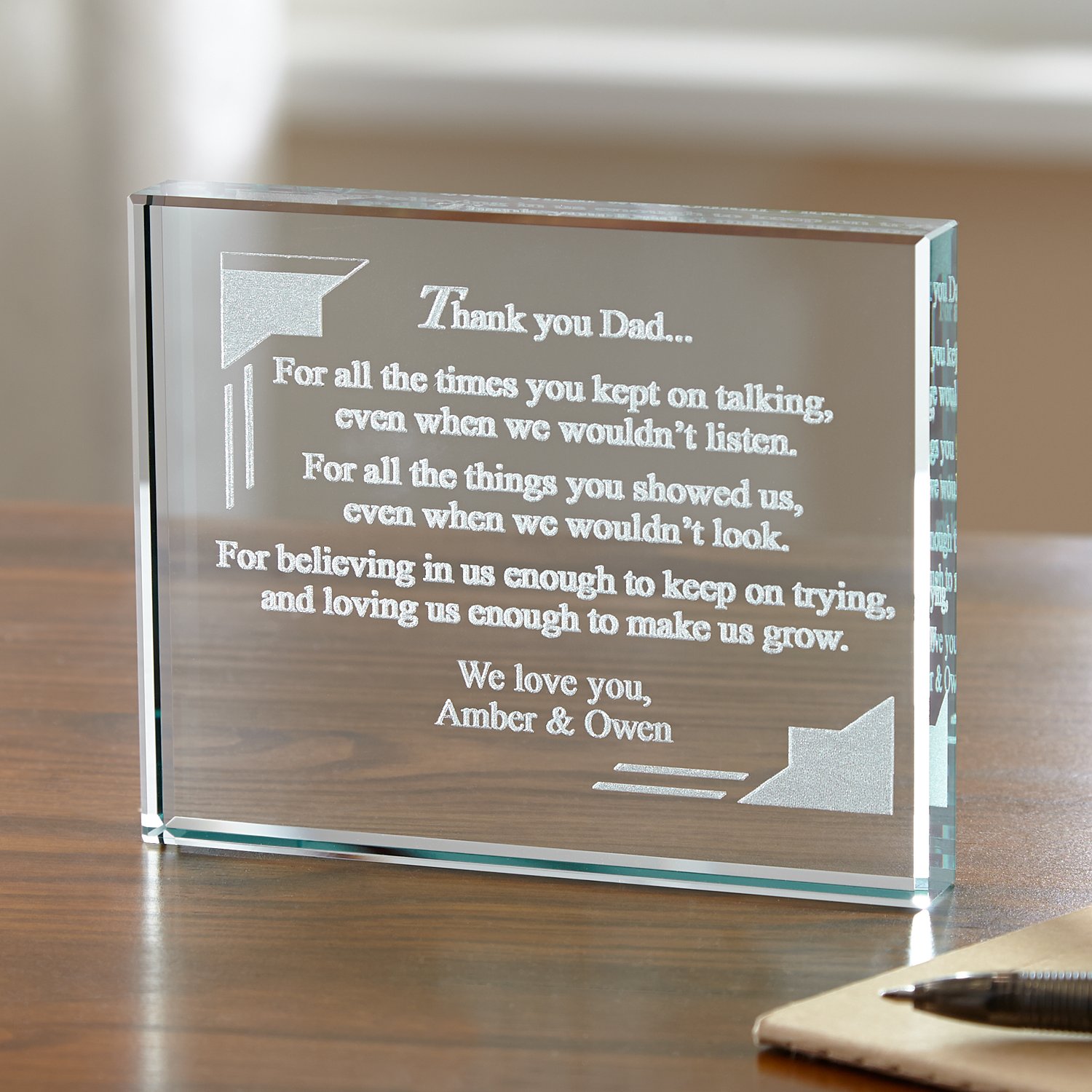 Gratitude to Dad Personalized Glass Paperweight