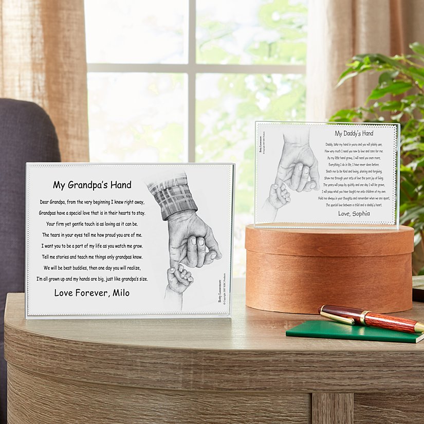 Father or Grandfather's Hand Personalized Keepsake Glass Block