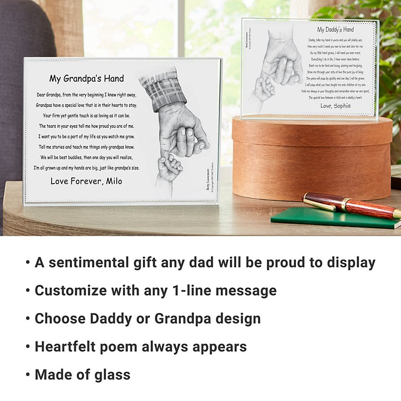 Father or Grandfather's Hand Personalized Keepsake Glass Block