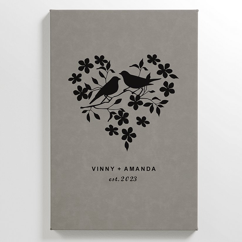 Love Birds Personalized Faux Leather Wall Art