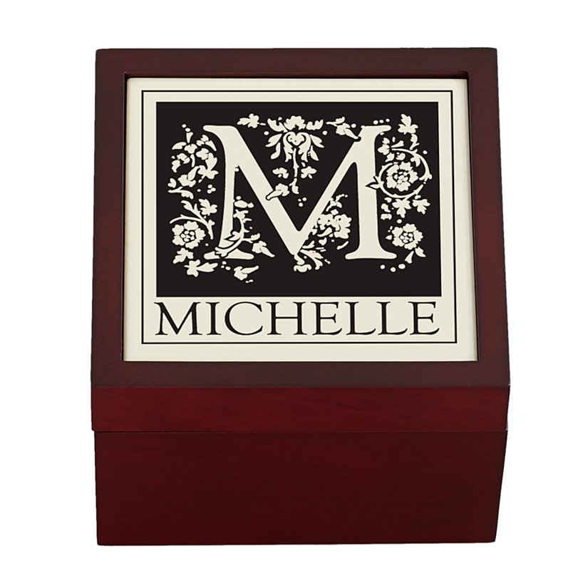 Blossoming Initial Personalized Tile Keepsake Box