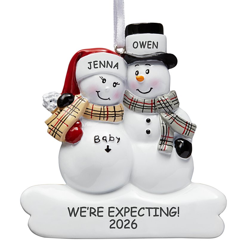 Expectant Snowmen Family Personalized Ornament