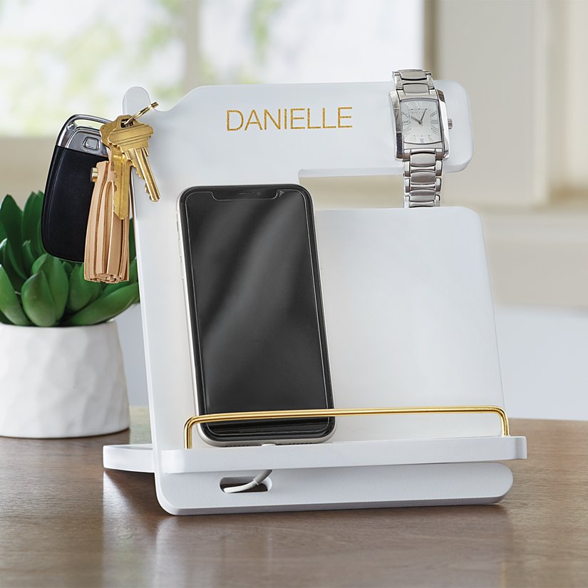 Gold-Adorned Personalized Wooden Docking Station