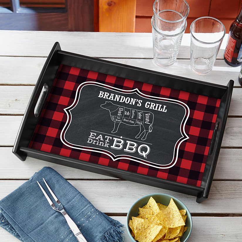 Eat Drink BBQ Personalized Wooden Serving Tray
